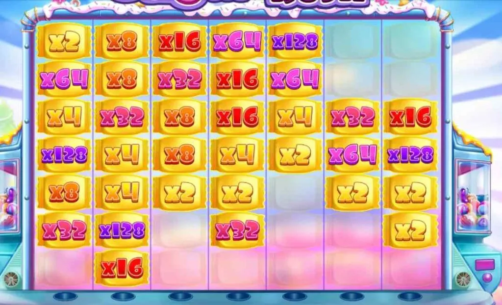 x2-x128 multiplierveld in het Sugar Rush-bonusspel
