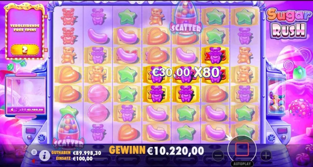 7x7-raster van de Sugar Rush slot van Pragmatic Play