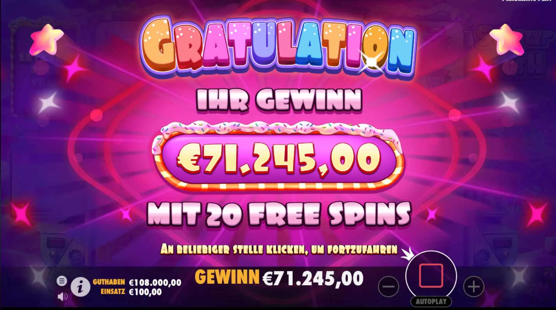 Big win in the Sugar Rush slot for real money