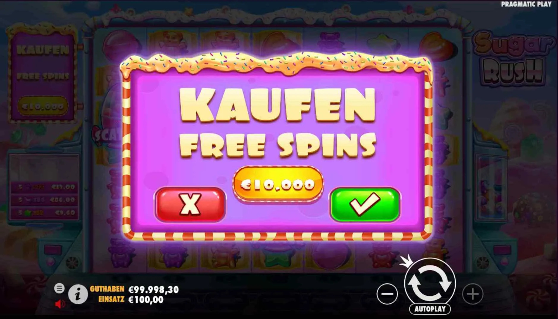 Sugar Rush bonus game inside the casino account